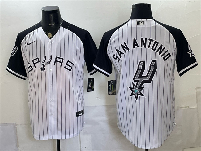 Men's San Antonio Spurs Team Big Logo White Stitched Baseball Jersey